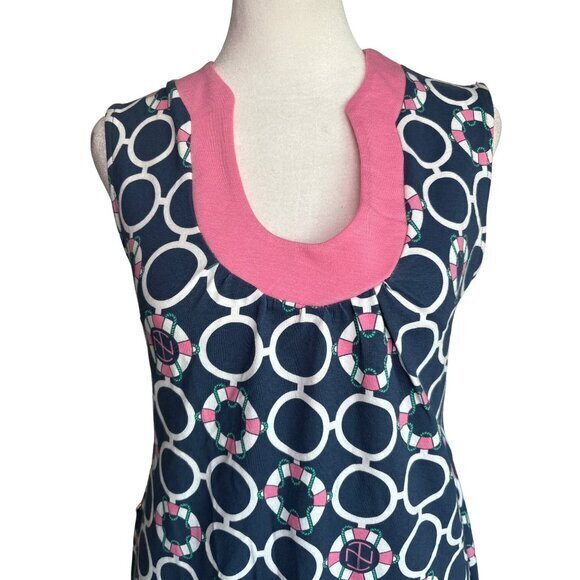 Tracy Negoshian Dress Size Small NWT Life Preserver Sleeveless Blue Pink Sheath - Picture 2 of 9